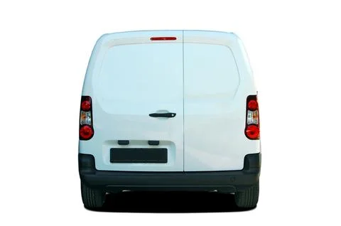 White delivery van rear view Stock Photos