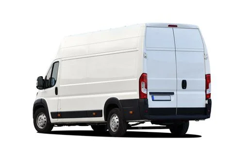 White delivery van, rear view Stock Photos