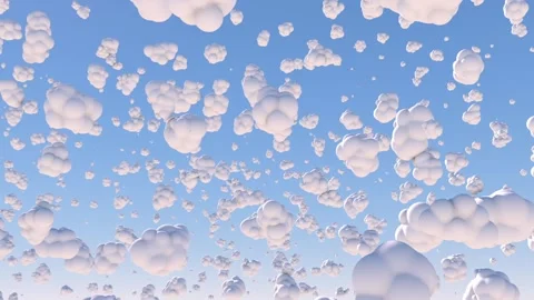 White dense clouds like cartoon marshmallows float slowly from right to left Video stock 166110713