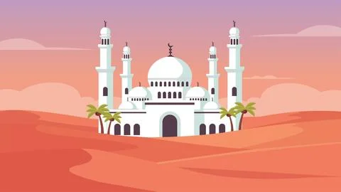White Desert Mosque Under Soft Sunrise Ilustración de archivo