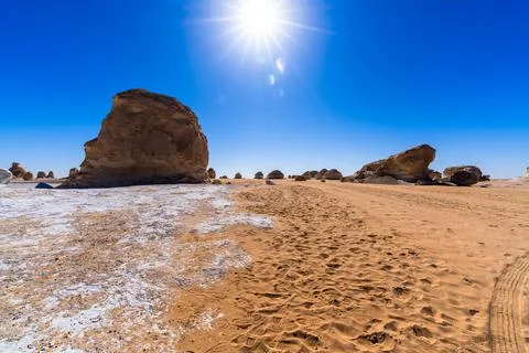 White Desert rocks under sun in Giza, Egypt Stock Photos