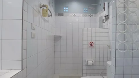 White designed bathroom Stock Footage 158607219