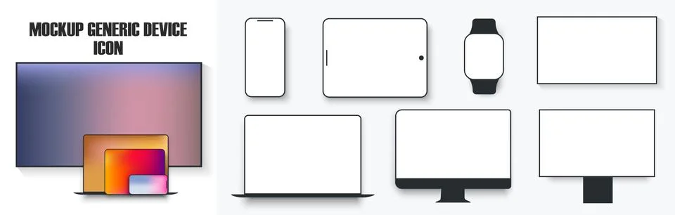 White desktop computer display screen smartphone tablet portable notebook or Stock Illustration