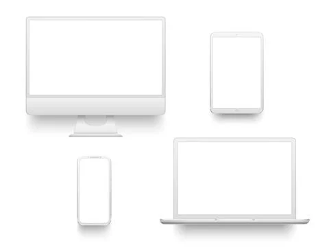 White desktop computer display screen smartphone tablet portable notebook o.. Stock Illustration