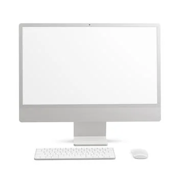 A white desktop computer mockup isolated on a white background Stock Photos