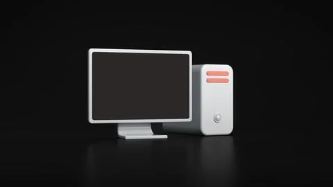 White Desktop Computer PC Icon on Black Studio Background. Stock Illustration