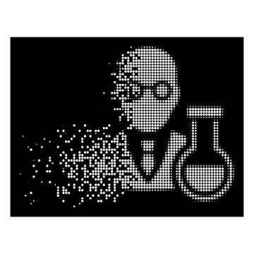 White Destructed Dotted Halftone Chemist Icon Stock Illustration
