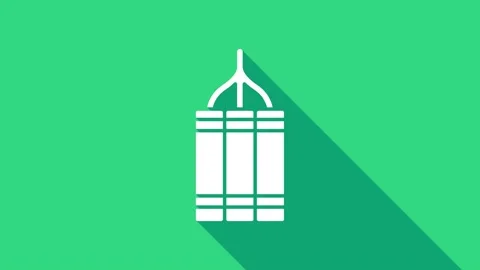 White Detonate dynamite bomb stick icon isolated on green background. Time bomb Stock Footage 147227185