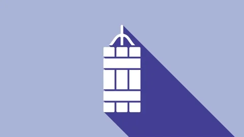 White Detonate dynamite bomb stick icon isolated on purple background. Time bomb Stock Footage 148303909