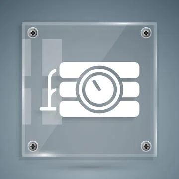 White Detonate dynamite bomb stick and timer clock icon isolated on grey Stock Illustration