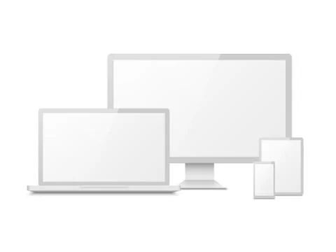 White device mockup. Tablet laptop smartphone screen computer pc display. 3d Stock Illustration