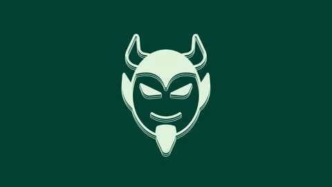 White Devil head icon isolated on green background. Happy Halloween party. 4K Stock Footage 235996006