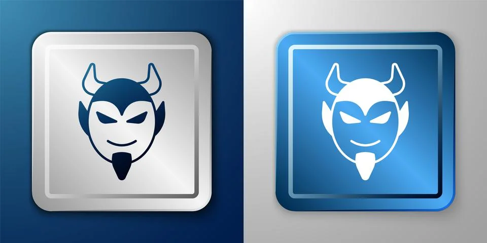White Devil head icon isolated on blue and grey background. Happy Halloween 스톡 일러스트
