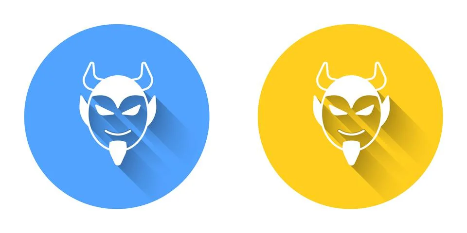 White Devil head icon isolated with long shadow background. Happy Halloween Stock Illustration