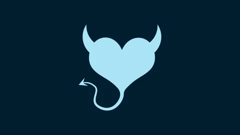 White Devil heart with horns and a tail icon isolated on blue background Stock Footage 230019593