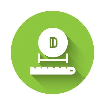 White Diameter icon isolated with long shadow. Green circle button. Vector Stock Illustration