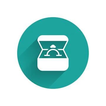 White Diamond engagement ring in a box icon isolated with long shadow background Stock Illustration