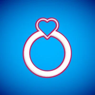 White Diamond engagement ring icon isolated on blue background.  Vector Stock Illustration
