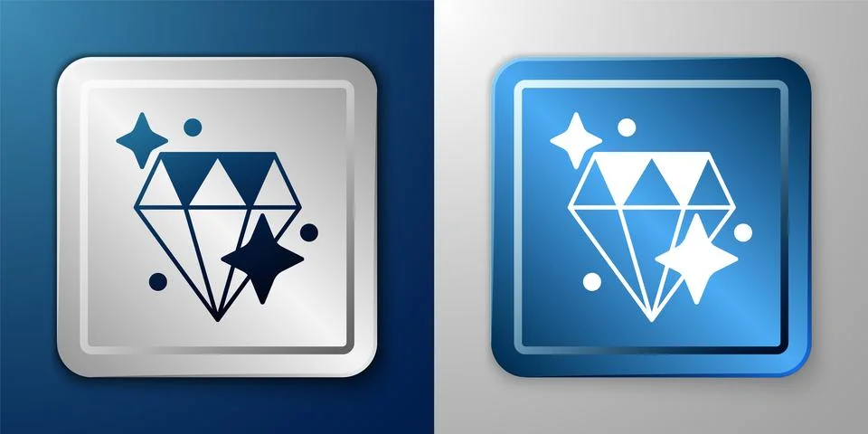 White Diamond icon isolated on blue and grey background. Jewelry symbol. Ge.. Stock Illustration