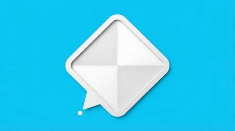 White diamond speech bubble icon isolated on a bright blue background Stock Photos
