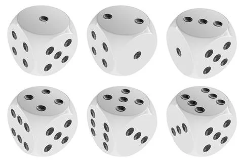 White dice, 6 dice sides. 3D rendering Stock Illustration