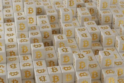White dice with the Bitcoin background. 3D illustration. Illustration