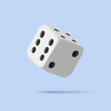 White dice with black dots 3d icon. Rounded corners cube in the air, render 3 Stock Illustration