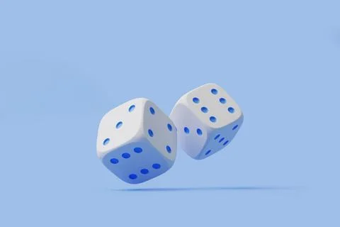 White Dice with Blue Dots Floating on Sky Blue Stock Illustration