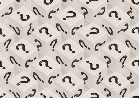 White dice with question marks on their faces. Isometric background. Seamle.. Stock Illustration