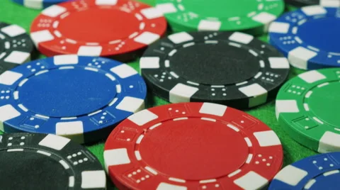White dices and casino chips on green cloth background. Dolly shot. Double six. Stock Footage 58716267