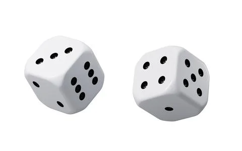 White dices with black dots set. Pipped dices with rounded corners.Die for .. Stock Photos