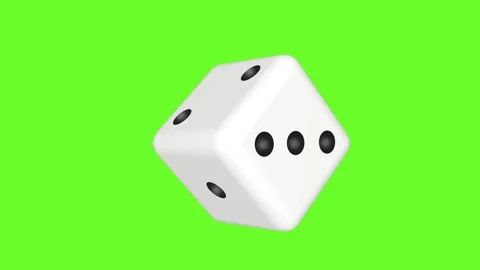 A white die rotates towards the screen on a green screen. 3D animation Stock Footage 266800412