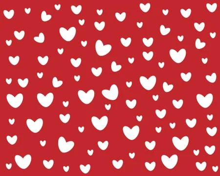 White different size hearts in scatter on red background Stock Illustration