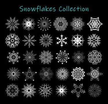 White different snowflakes collection. Winter paper cut design element set Stock Illustration