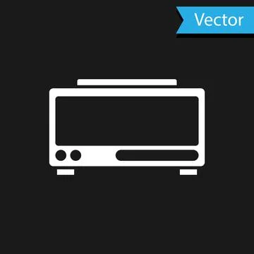 White Digital alarm clock icon isolated on black background. Electronic watch Illustrazione stock