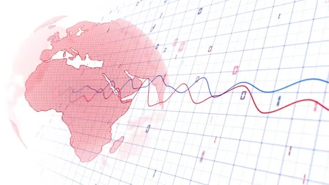 White digital business graphs with earth sphere loop rotation Stock Footage 341833595