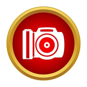 White digital camera icon in a red circle Stock Illustration