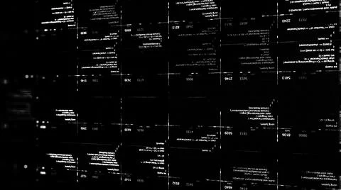 White digital codes in cells with numbers on black background. Animation. Lot of Illustrazione stock