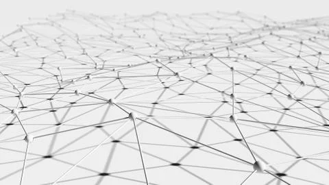 White digital data and network connection triangle lines and spheres in techn Stock Photos