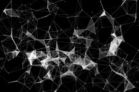 White digital data and network connection triangle lines and spheres in futur Stock Photos