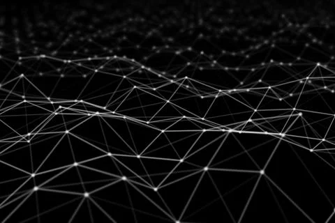 White digital data and network connection triangle lines and spheres in futur Stock Photos