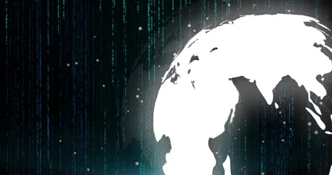 White digital globe spinning in cyberspace, showing dotted hemisphere with Stock Footage 308675993