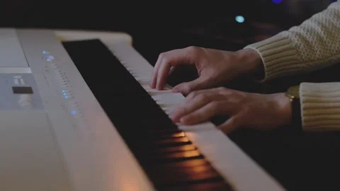 White Digital Piano Hands Playing Calm Melody Vídeo Stock 333526716