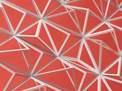 White digital polygonal mesh pattern on red Stock Illustration