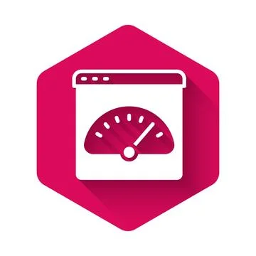 White Digital speed meter icon isolated with long shadow background. Global.. Stock Illustration