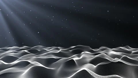 White digital waves, shining particles and light rays on black background. Stock Footage 239407571