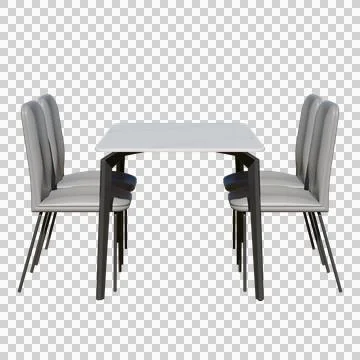 White Dining Table Set Front View 3D Render Illustration Stock Illustration