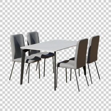 White Dining Table Set Side View 3D Render Illustration Stock Illustration