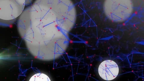 White discs entering from left or top starting blue network shifting, pulsing Video stock 321318795