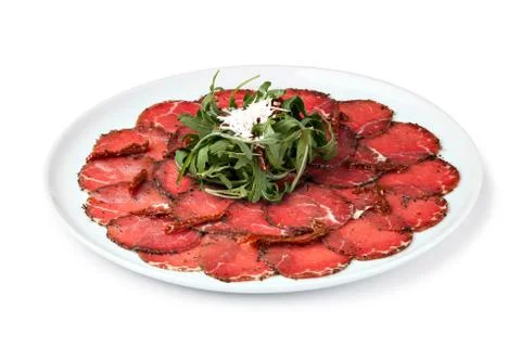 White dish with carpaccio of beef Foto stock